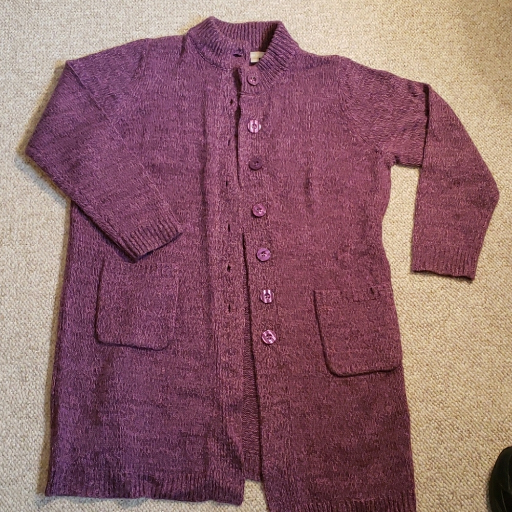Long Button-Up Purple Woman Within Cardigan